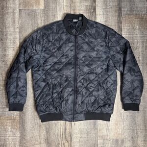 New Balance Quilted Camo Bomber Jacket Black Gray Zip Pockets Mens 2XL